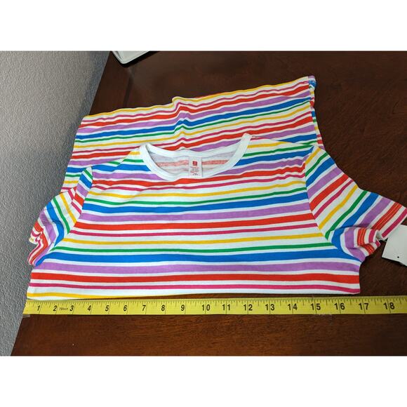 Striped Pajama Top XS Rainbow Short Sleeve Crewneck Sleepwear Lounge Multicolor - Picture 6 of 9